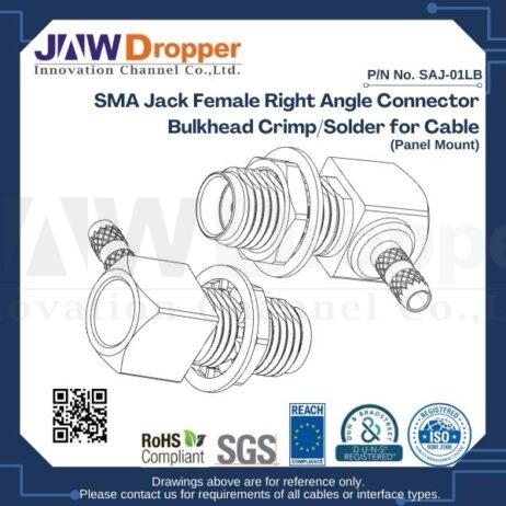 SMA Jack Female Right Angle Connector Bulkhead Crimp/Solder for Cable (Panel Mount)