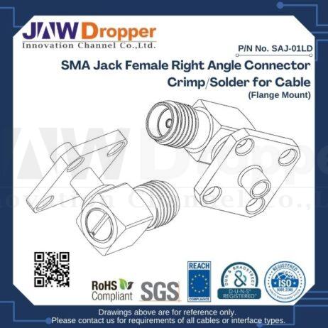 SMA Jack Female Right Angle Connector Crimp/Solder for Cable (Flange Mount)