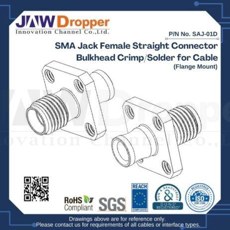 SMA Jack Female Straight Connector Bulkhead Crimp/Solder for Cable (Flange Mount)