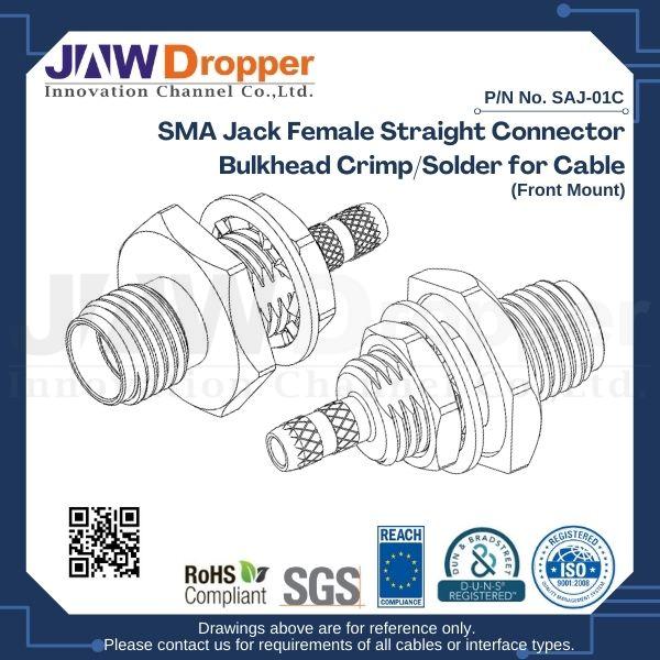SMA Jack Female Straight Connector Bulkhead Crimp/Solder for Cable (Front Mount)