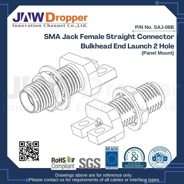 SMA Jack Female Straight Connector Bulkhead End Launch 2 Hole (Panel Mount)