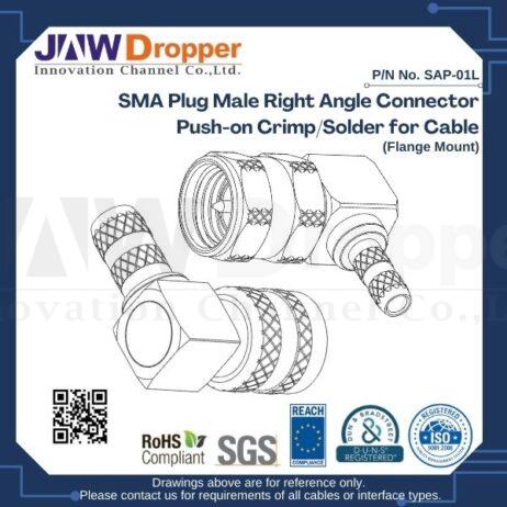 SMA Plug Male Right Angle Connector Push-on Crimp/Solder for Cable