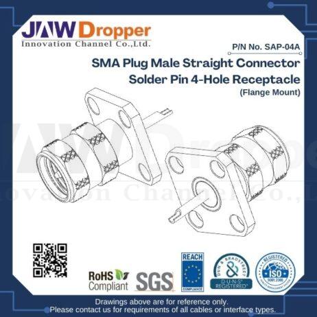 SMA Plug Male Straight Connector Solder Pin 4-Hole Receptacle (Flange Mount)