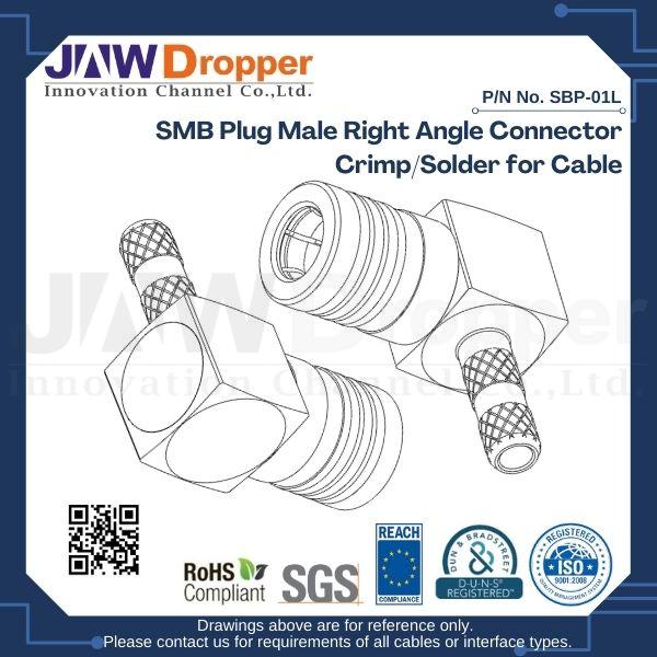 SMB Plug Male Right Angle Connector Crimp/Solder for Cable