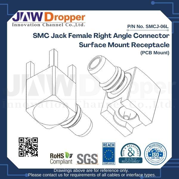 SMC Jack Female Right Angle Connector Surface Mount Receptacle (PCB Mount)
