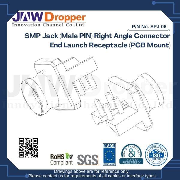 SMP Jack (Male PIN) Right Angle Connector End Launch Receptacle (PCB Mount)