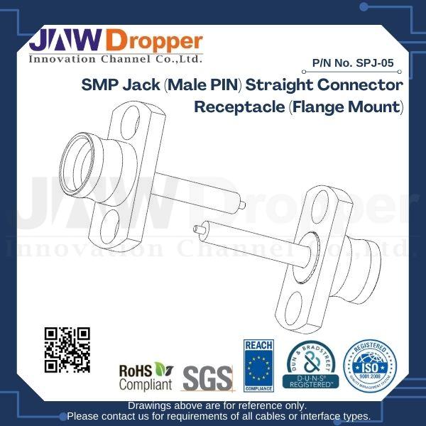 SMP Jack (Male PIN) Straight Connector Receptacle (Flange Mount)
