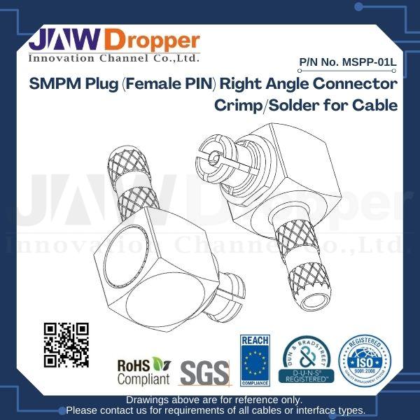 SMPM Plug (Female PIN) Right Angle Connector Crimp/Solder for Cable
