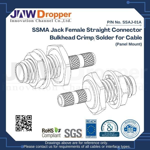 SSMA Jack Female Straight Connector Bulkhead Crimp/Solder for Cable (Panel Mount)