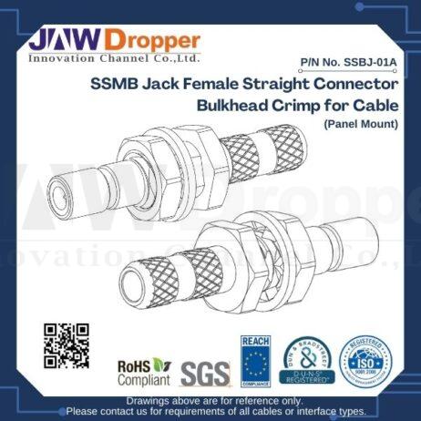 SSMB Jack Female Straight Connector Bulkhead Crimp for Cable (Panel Mount)