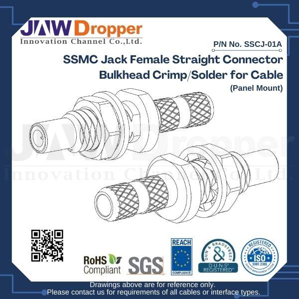SSMC Jack Female Straight Connector Bulkhead Crimp/Solder for Cable (Panel Mount)