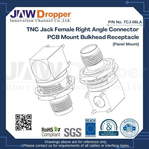 TNC Jack Female Right Angle Connector PCB Mount Bulkhead Receptacle (Panel Mount)