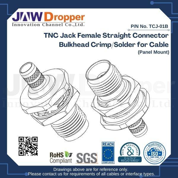 TNC Jack Female Straight Connector Bulkhead Crimp/Solder for Cable (Panel Mount)