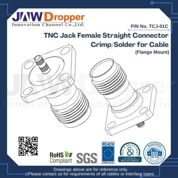 TNC Jack Female Straight Connector Crimp/Solder for Cable (Flange Mount)