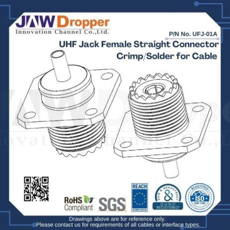 UHF Jack Female Straight Connector Crimp/Solder for Cable (Flange Mount)