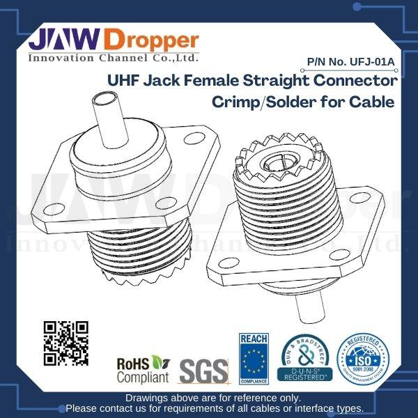 UHF Jack Female Straight Connector Crimp/Solder for Cable (Flange Mount)