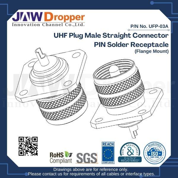 UHF Plug Male Straight Connector PIN Solder Receptacle (Flange Mount)