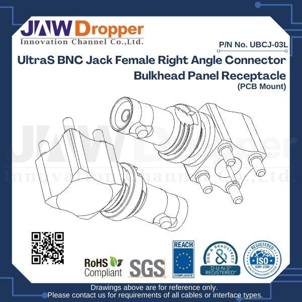 UltraS BNC Jack Female Right Angle Connector Bulkhead Panel Receptacle (PCB Mount)