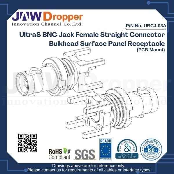 UltraS BNC Jack Female Straight Connector Bulkhead Surface Panel Receptacle (PCB Mount)
