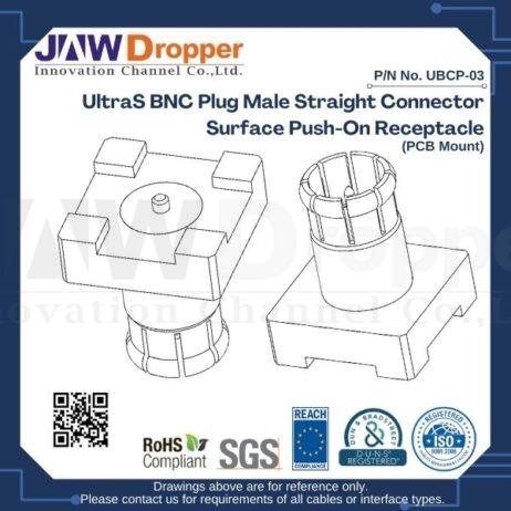 UltraS BNC Plug Male Straight Connector Surface Push-On Receptacle (PCB Mount)